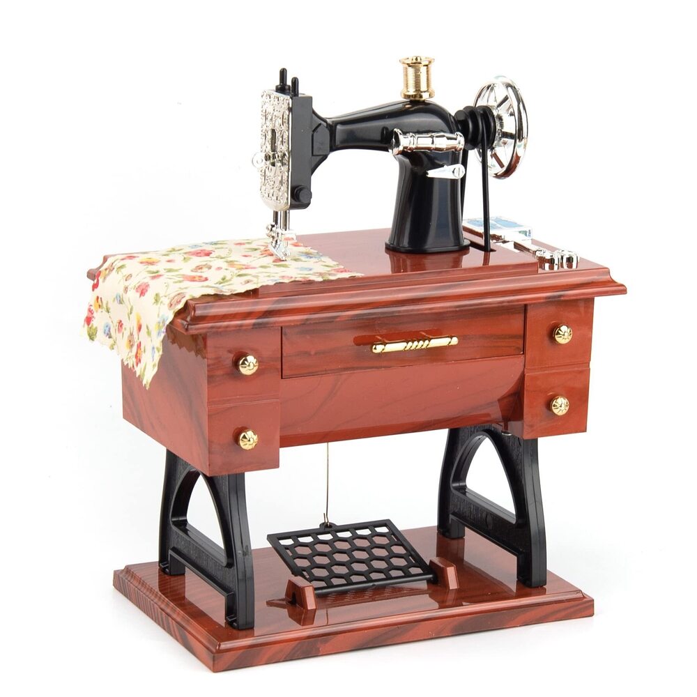 7987 Large Vintage Sewing Machine Clockwork Music Box for Collection Gift